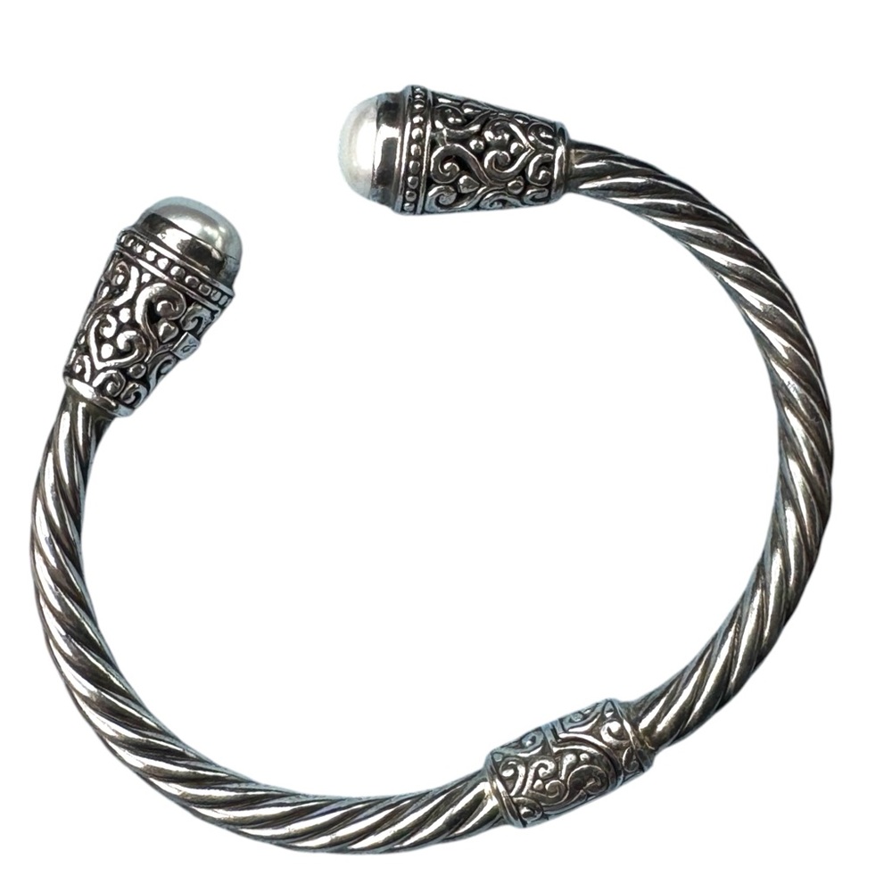 Samuel Benham 925 Pearl Sterling Silver Twisted hinged Cuff Bracelet